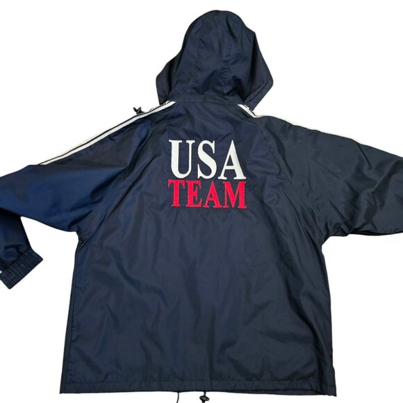 Y2K‎ Olympics USA Team Jacket Windbreaker Navy Blue Embroidery Nylon Sz XL Hood - Picture 2 of 13